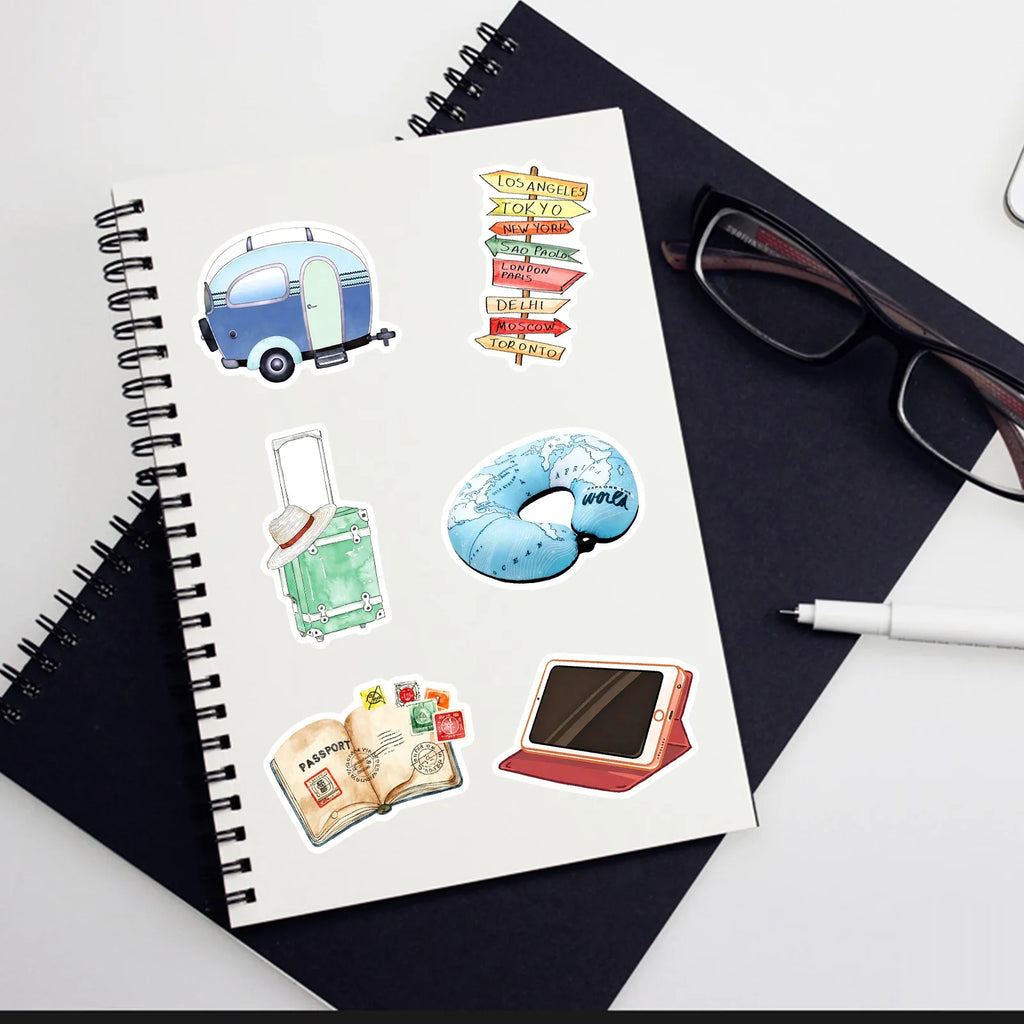 50/100 Pcs Cartoon Watercolor Outdoor Travel Life Stickers HD Colorful Waterproof for Skate Cup Fridge Car Diary Suitcase Guitar