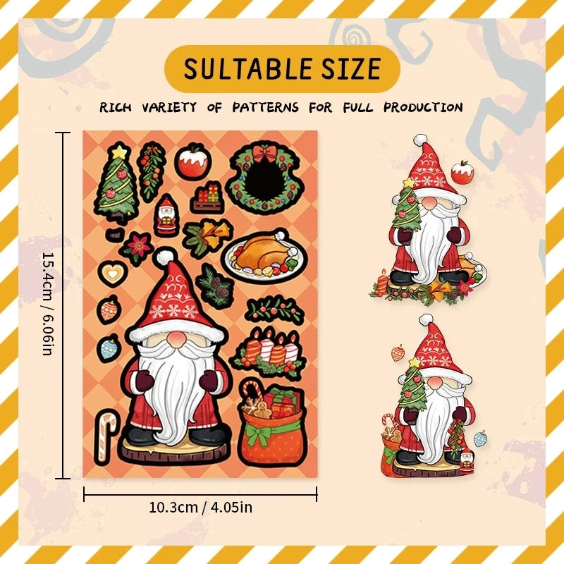 8/16/24PCS Cartoon Christmas Elk Santa Claus Stickers DIY Toy Puzzle Make a Face Graffiti Waterproof Stickers