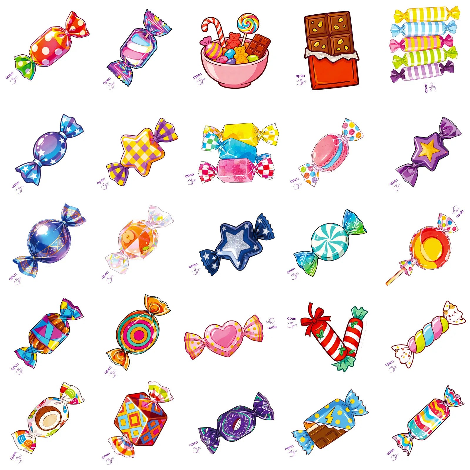 50/100 Pcs Cartoon Colorful Candy Stickers DIY for Stationery Box Phone Lunch Box Reward Atmosphere Decor Waterproof Decals