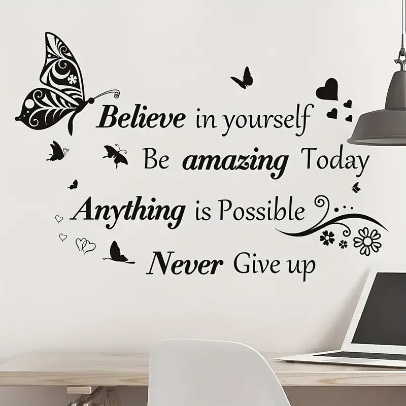 1pc Inspirational Quotes Wall Decals, Removable Motivational Saying Wall Stickers, Positive Butterfly Sticker For Classroom Home