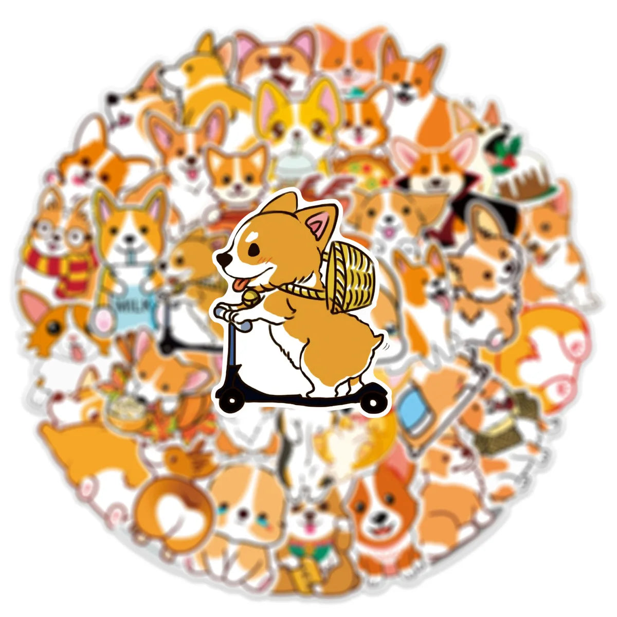50PCS/pack Cute Cartoon Pet Dog Corgi Graffiti Stickers For Water Cup Trolley Stationery ,Non Repetitive Waterproof Stickers