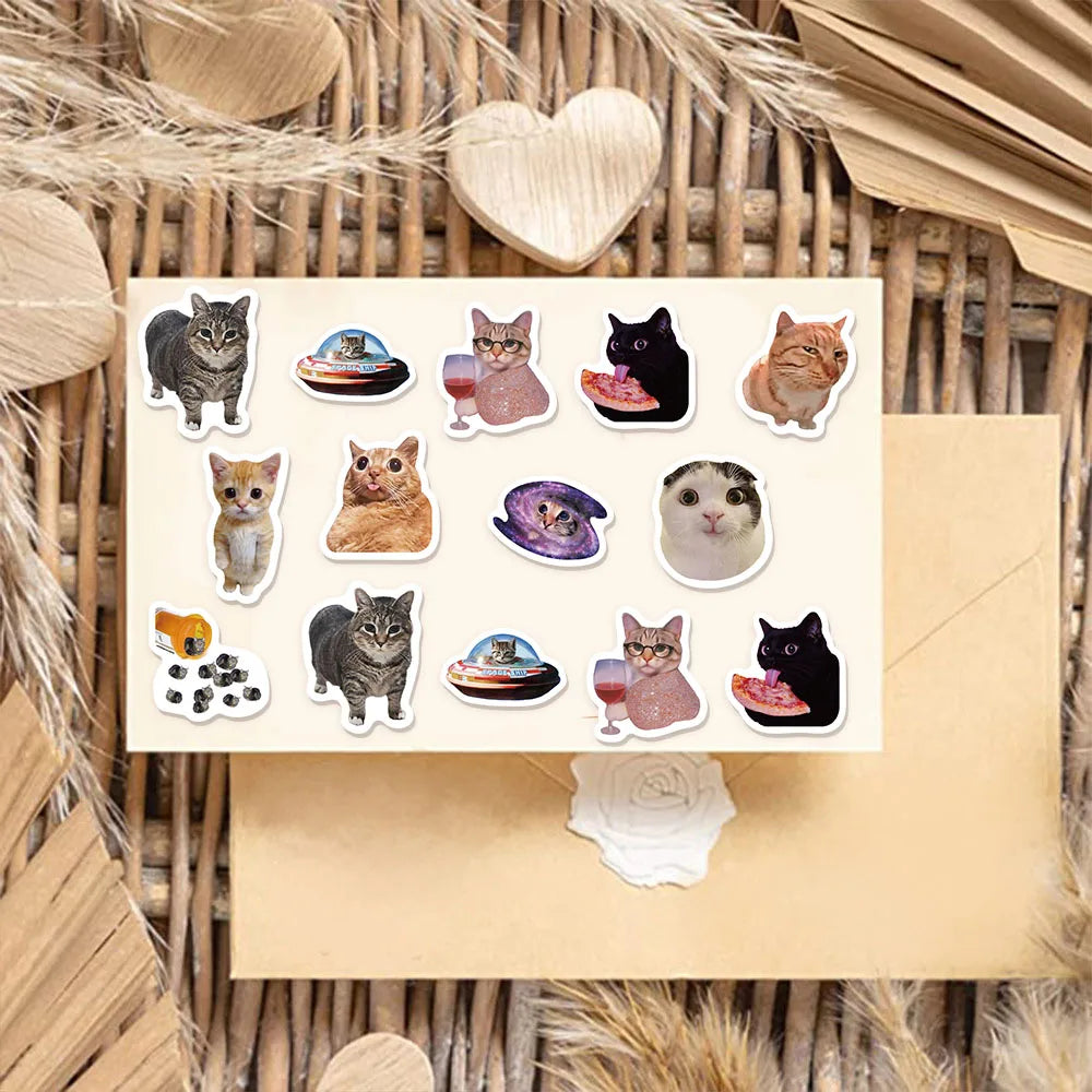 500PCS Cartoon Cat Style Reward Stickers 10 Different 2.5cm/1.0-inch Meow Learning Reward Set Party Gift Stamps