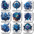 9 Sheets 4 Inch Blue Rose DIY Theme Iron-On Applique Patches Floral Theme Heat Transfer DIY Clothing, T-shirts, Masks, Jeans