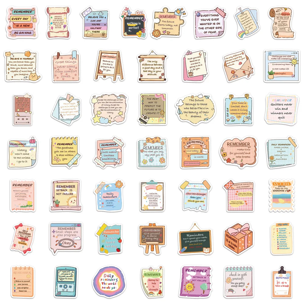 50PCS Inspirational English Short Sentences Fun Stickers DIY Manual Speaker Decoration Bags Notebooks Water Cup Labels Stickers