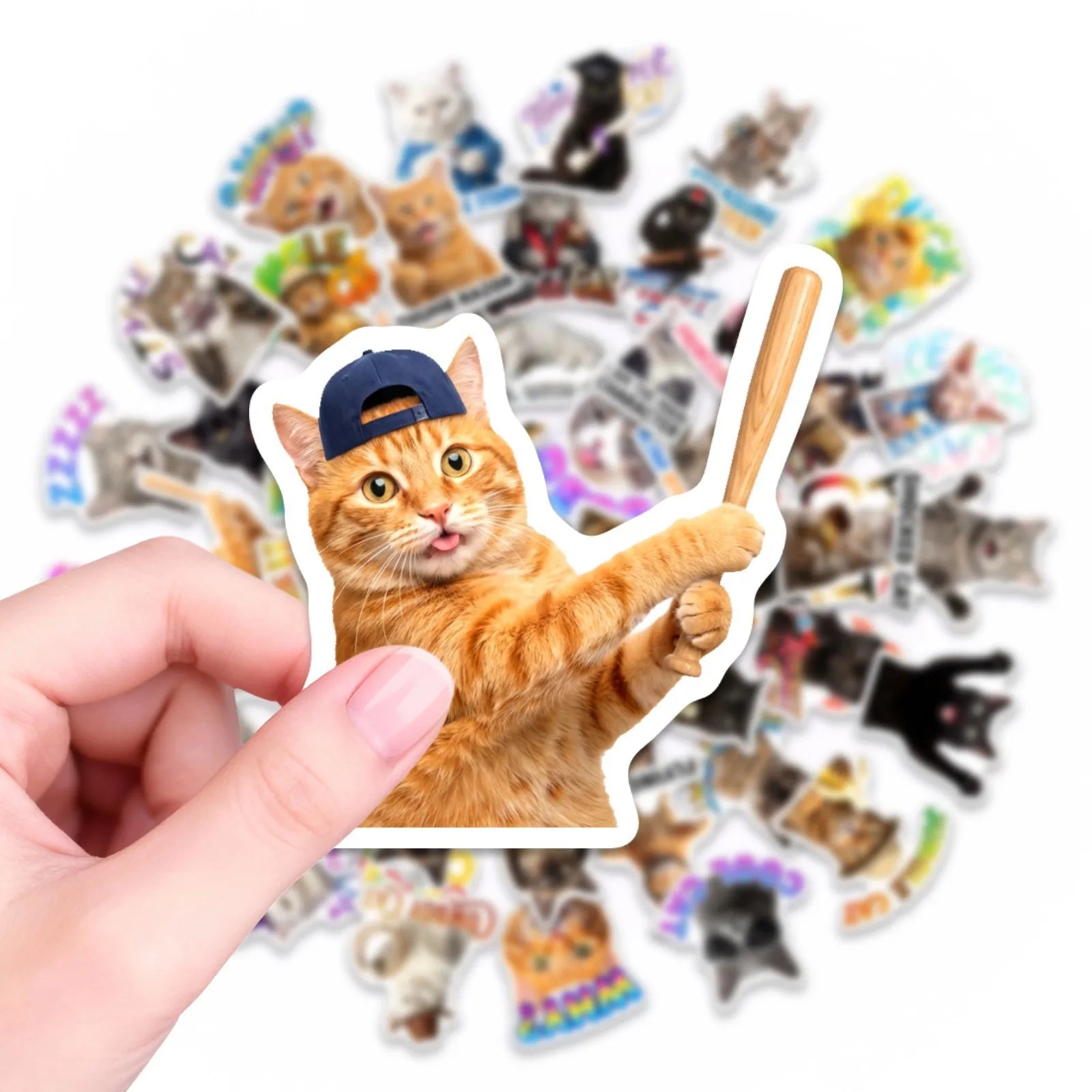 50/100Pcs No Repeat Fun Cat Emoji Stickers Thick Waterproof DIY for Suitcase Phone Helmet Desk Stationery Box Skate Laptop Decal