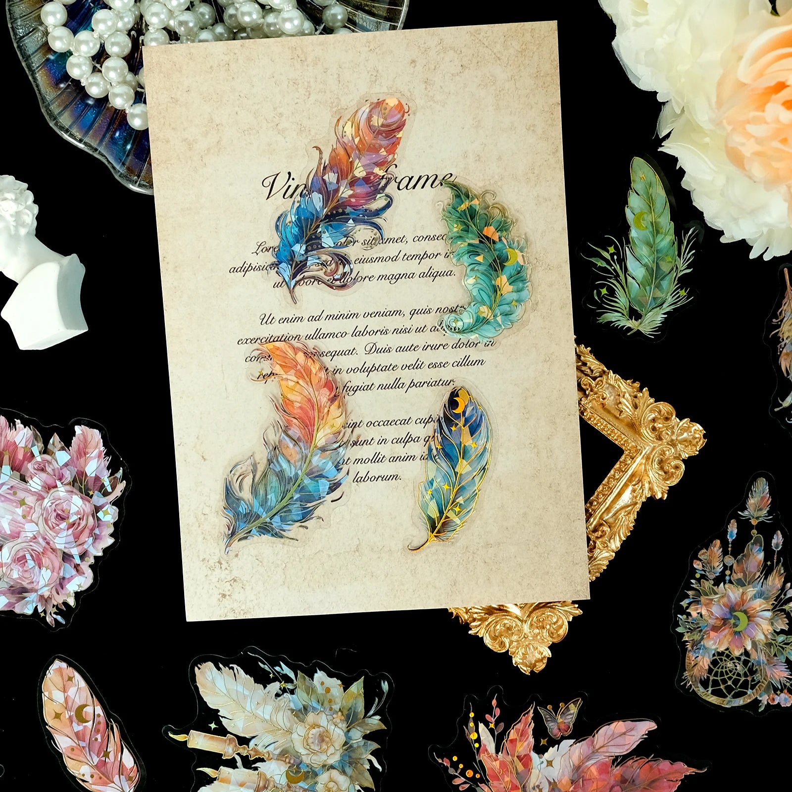 30PCS Feather Stickers, Artistic Retro DIY Waterproof Stickers for Scrapbook Supplies Junk Journa