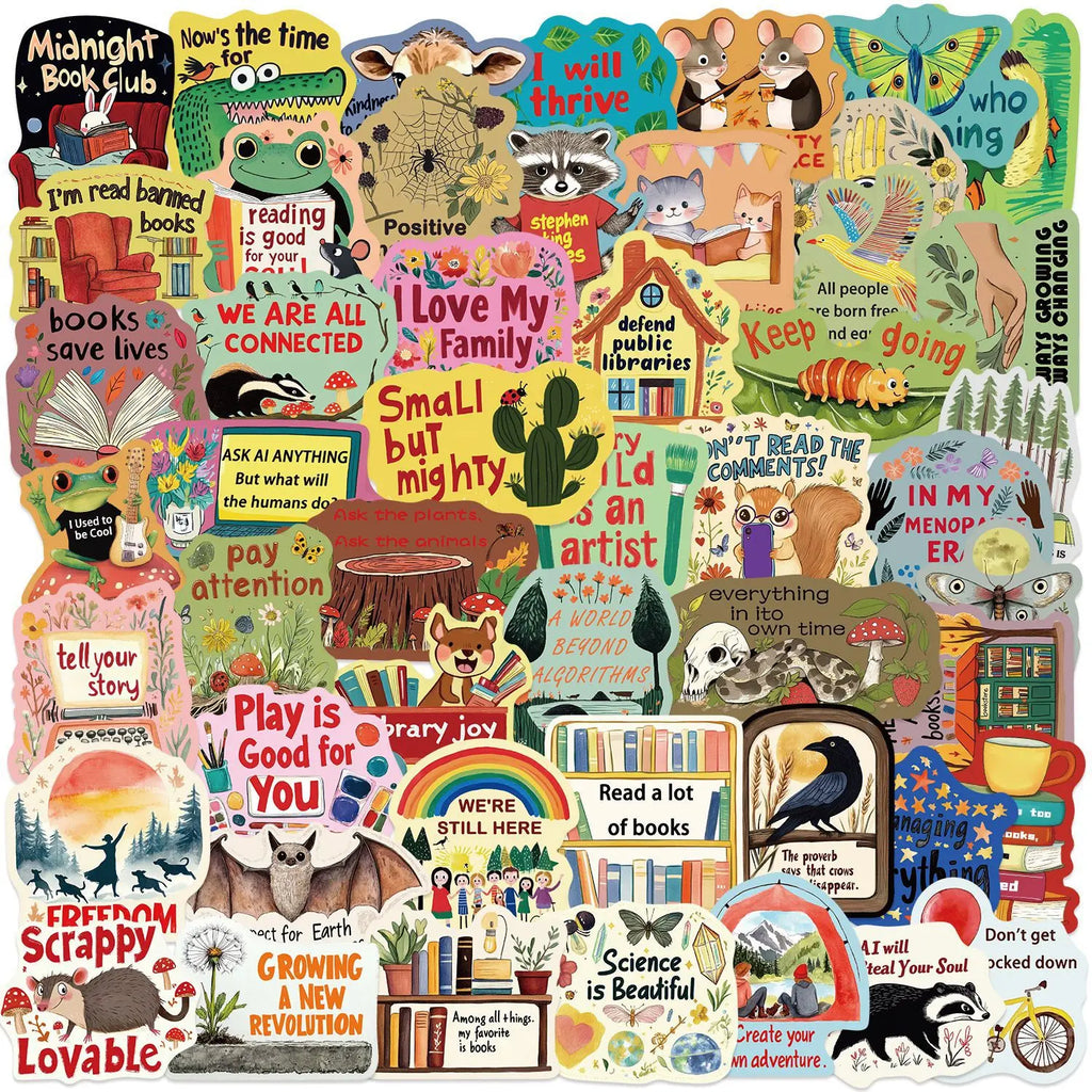 50Pcs Cartoon Fun Text Colorful Stickers Decorating Notebooks Stationery Boxes Desks Luggage And Phone Cases Plastic Stickers