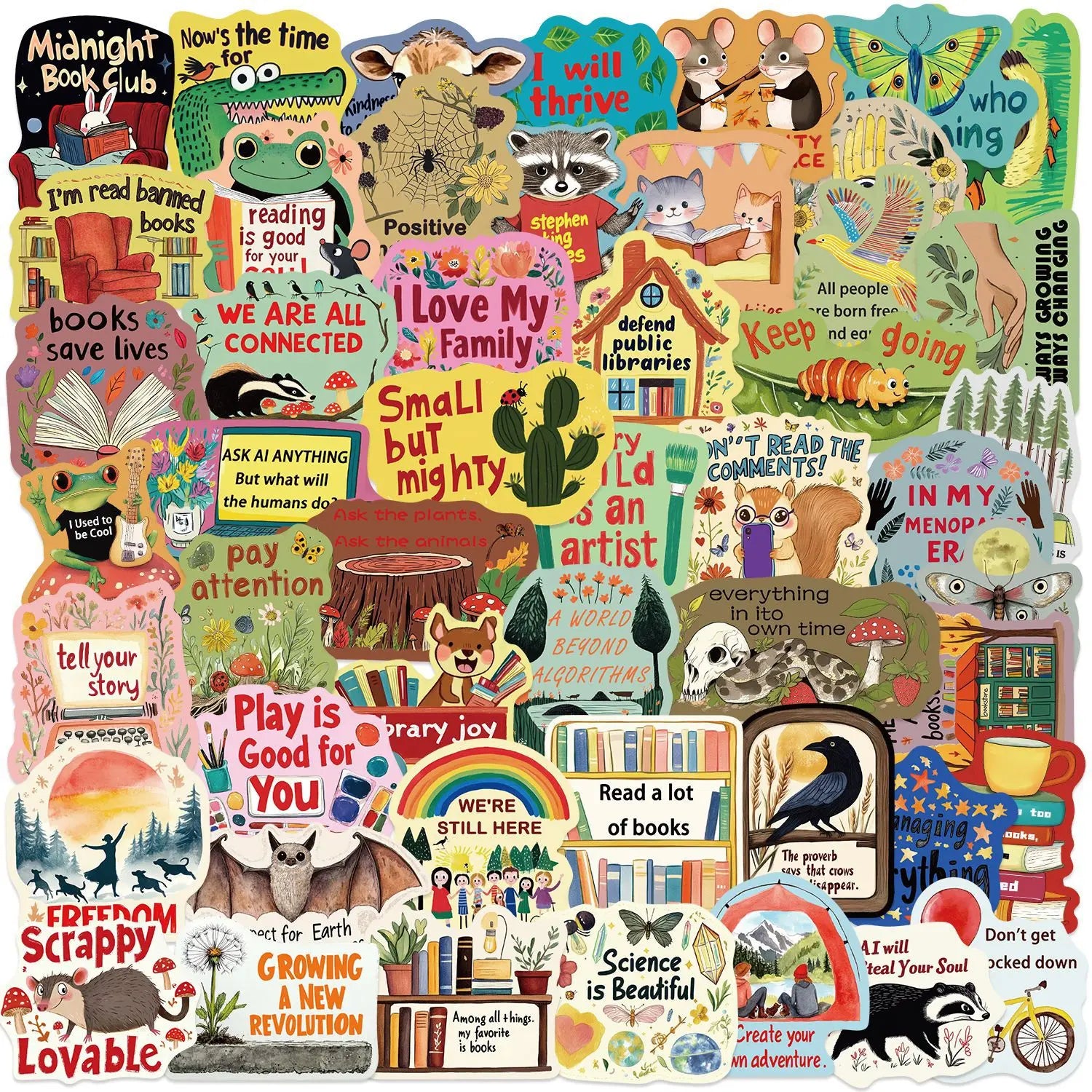 50Pcs Cartoon Fun Text Colorful Stickers Decorating Notebooks Stationery Boxes Desks Luggage And Phone Cases Plastic Stickers