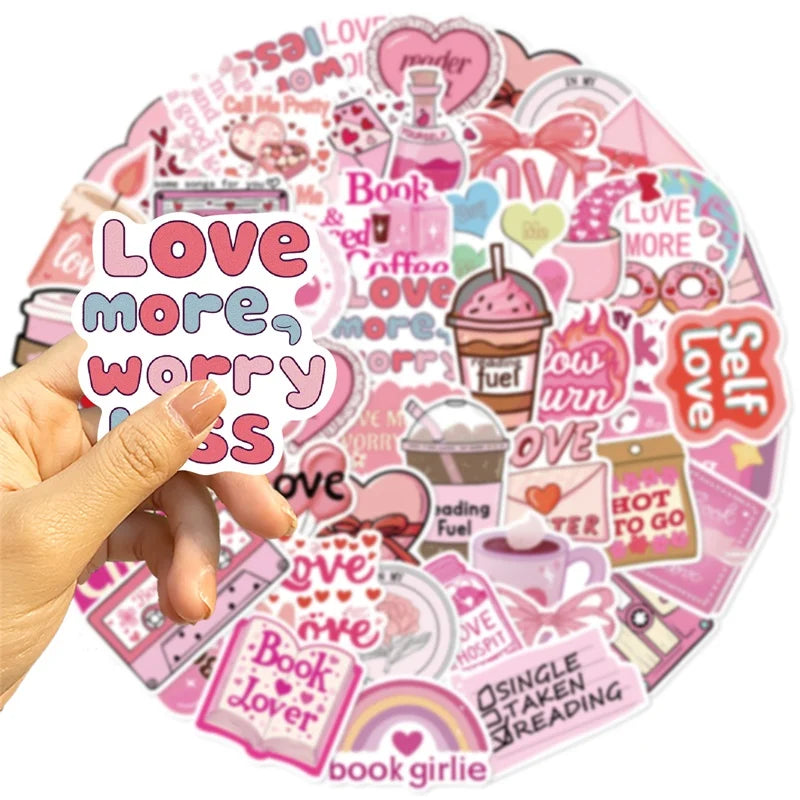 10/30/50PCS Cartoon Pink Love PVC Sticker Aesthetic Children's Stationery Sticky DIY Decoration Scrapbooking School Supplies