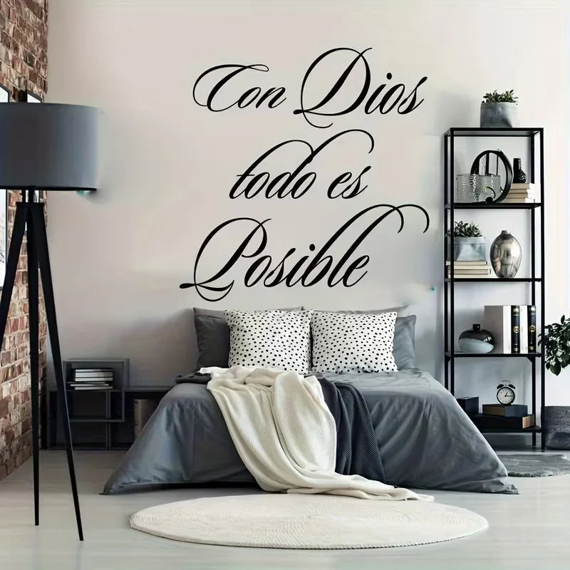 1pc Spanish Quote Wall Sticker, God Bless Everything Is Possible, Self-Adhesive Wall Stickers, Bedroom Entryway Living Room Porc
