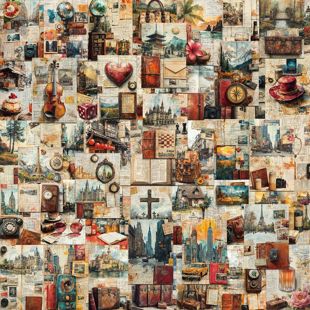 50/100PCS Retro Vintage Travel Diary Page Stickers Creative DIY Laptop Luggage Stationery Notebook Stickers