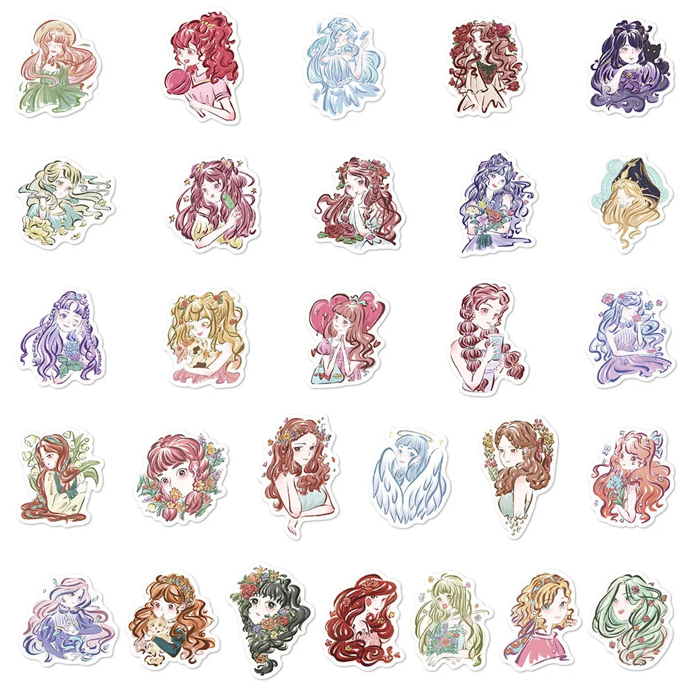 55/110PCS anime Girl Illustration Hand painted Sticker Decoration Handbook Luggage Case Notebook DIY Sticker
