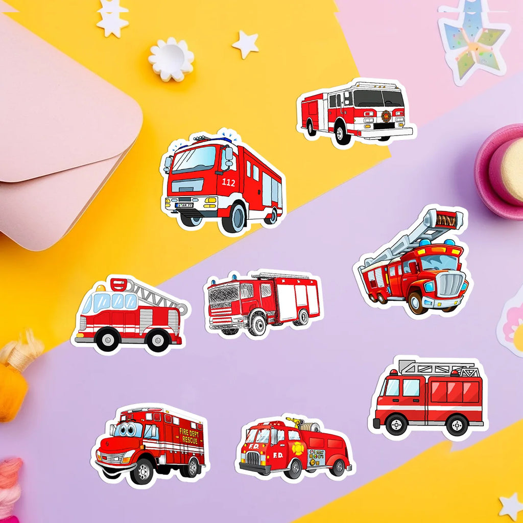 50/100PCS Fire Truck Graffiti Stickers, Car Phone Handcup Decorative Stickers, Notebook Handbag Waterproof Stickers