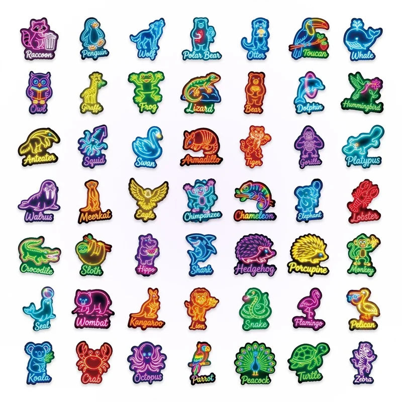 10/30/50PCS Neon Animals Sticky PVC Sticker Stationery DIY Colored Laptop Luggage Skateboard Decoration Scrapbooking