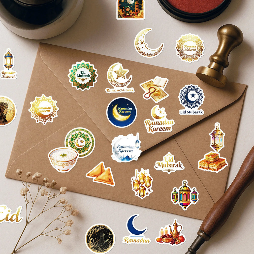 56/112 Pcs Festival Crescent Moon Lantern Element Stickers for Atmosphere Window Cabinet Fridge Furniture File Holder Decals
