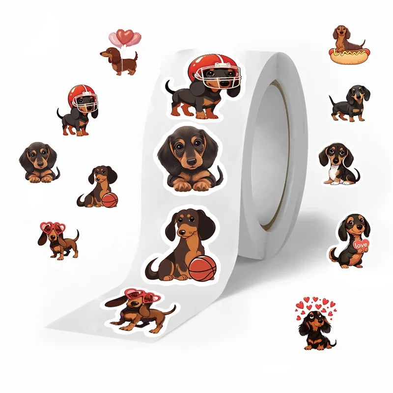 500PCS Cute Dachshund Dog Paper Labels Thank You Sticker Sealing DIY Decoration Scrapbooking Stationery Hand Accounting Supplies