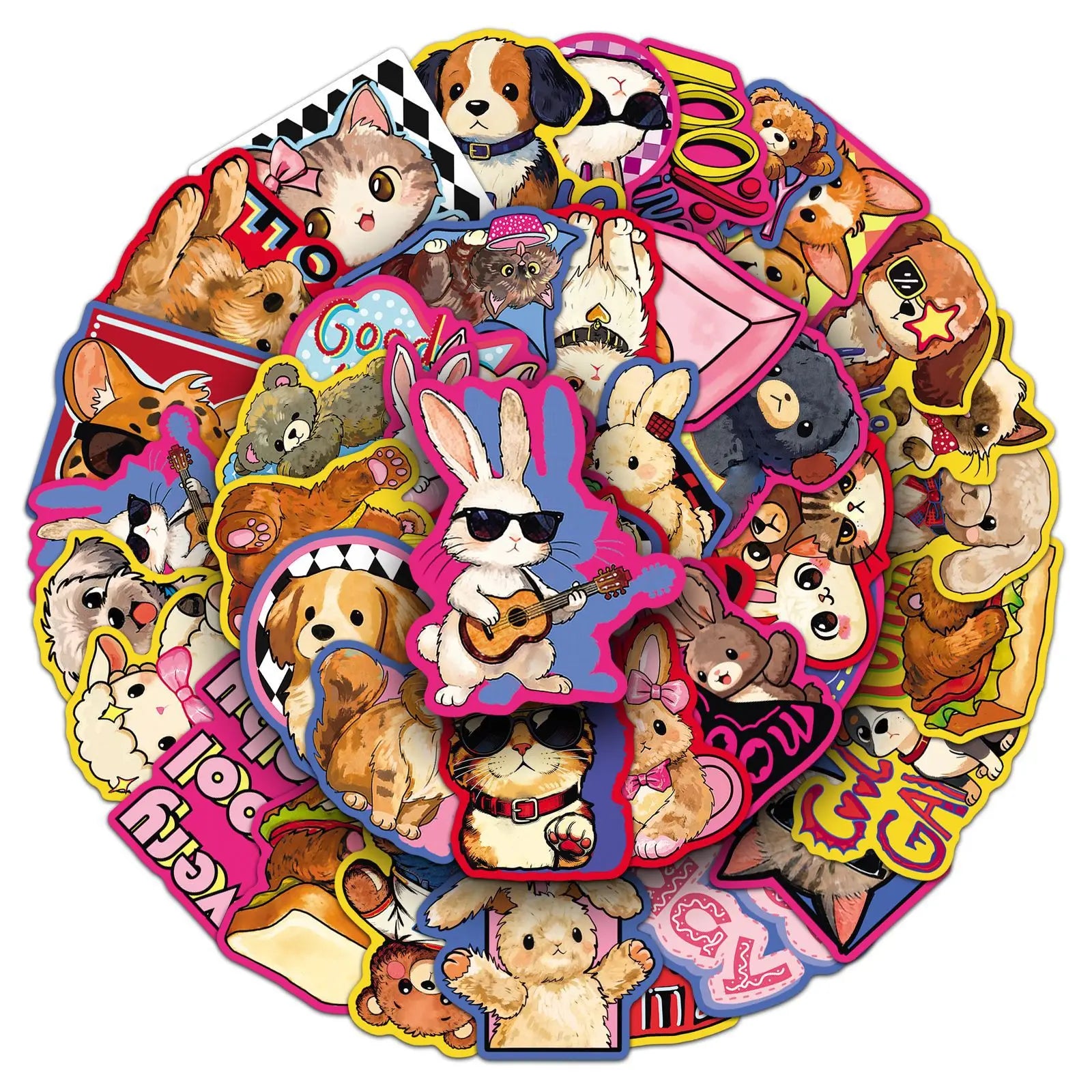 50Pcs Trendy Retro Cartoon Animal Stickers Stationery Notebook Phone Cup Guitar Fridge Luggage DIY Decor Cool Waterproof Sticker