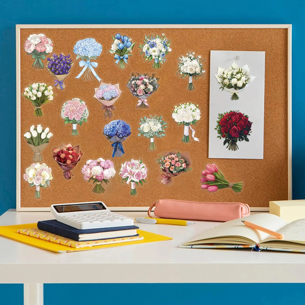 50PCS Transparent PET Flower Lea f& FLower Gift Sticker Pack Stickers Phone Case Water Cup Guitar Tablet Luggage Stickers