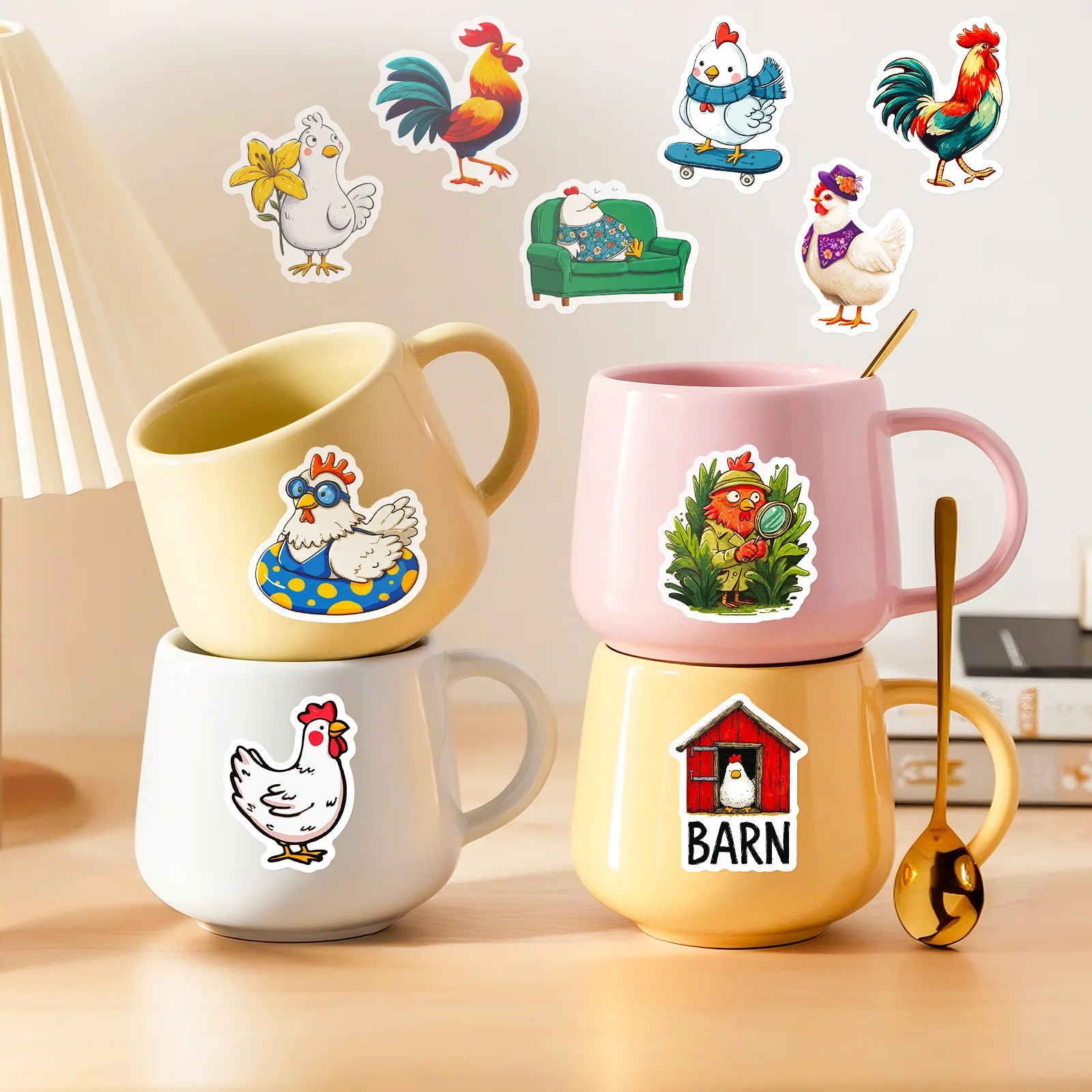 56PCS Cartoon Funny Chicken Graffiti Stickers Cute Rooster Hen Hand Account Stationery Stickers
