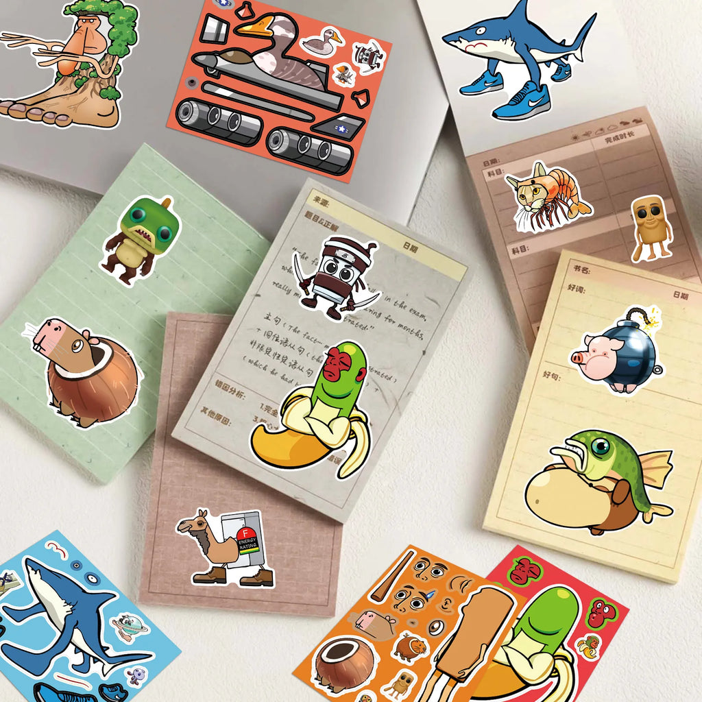 8/16/24PCS Cartoon Mountain Seafood Puzzle Sticker Fun Toy DIY Handmade Puzzle Stationery Notebook Sticker