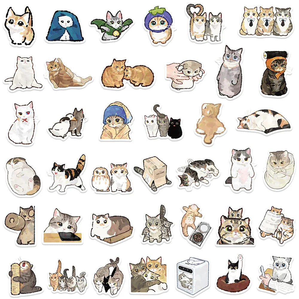 77Pcs Hand Drawn Cartoon Cat Cute Graffiti Sticker Helmet Luggage Computer Phone Skateboard Guitar Waterproof Sticker