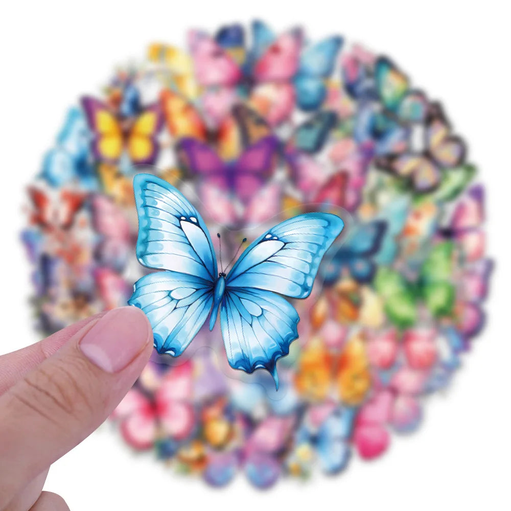60PCS Transparent PET Cute Butterfly Graffiti Stickers for Luggage Water Cups Skateboards Notebooks Stationery Stickers