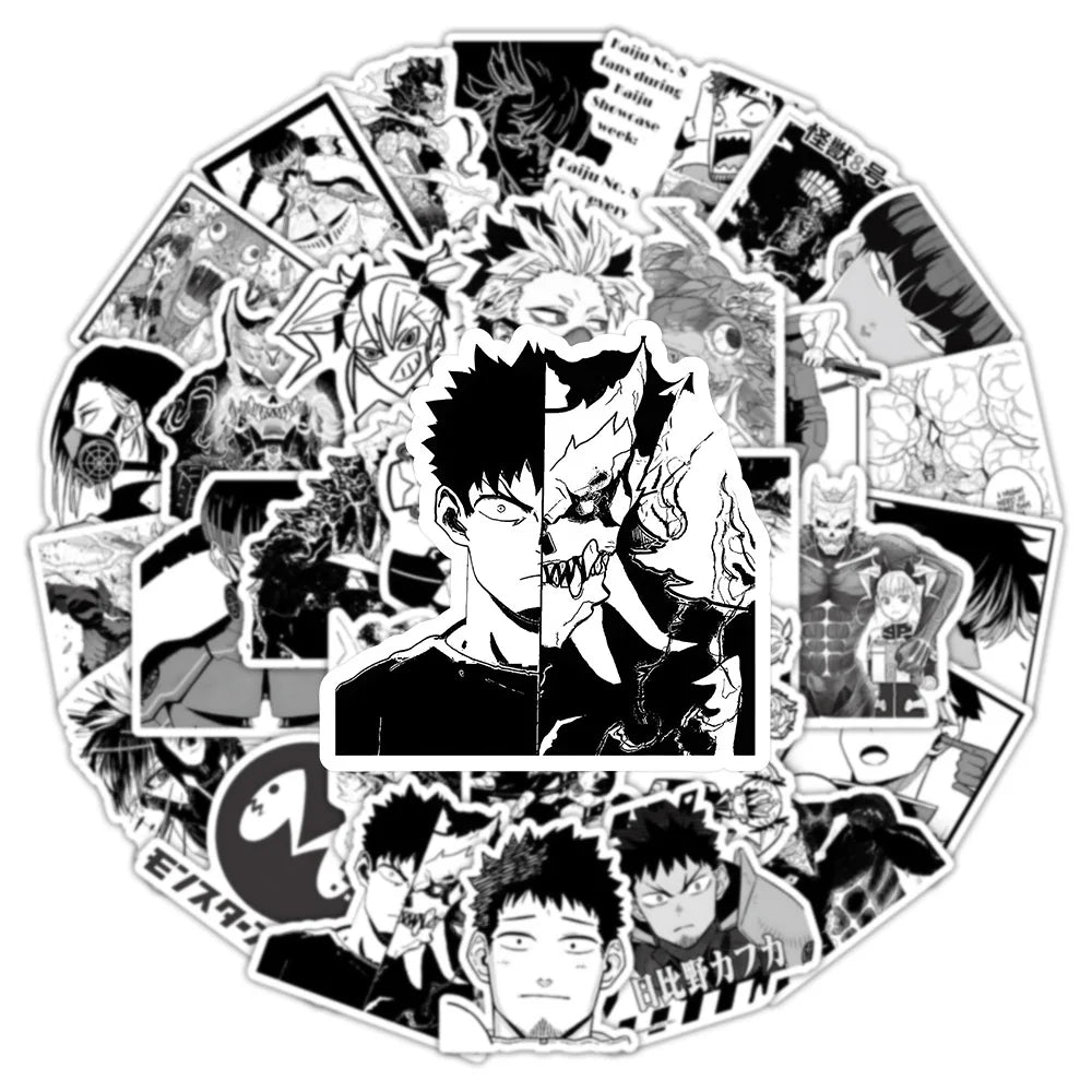 50/100Pcs Black White Monster Cartoon Anime Theme Stickers DIY for Cup Phone File Holder Helmet Album Desk Guitar Decals
