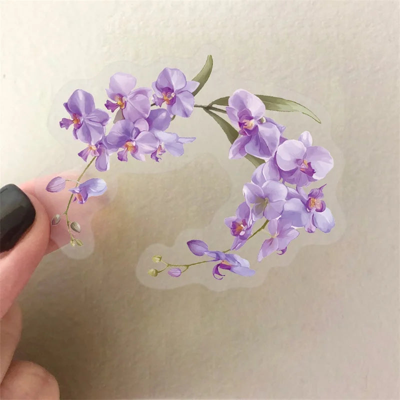 50PCS Kawaii Orchid PET Sticky Sticker Aesthetic Tear Open DIY Decoration Scrapbooking School Stationery Supplies for Kids