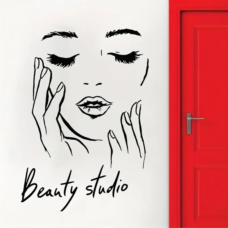 Wall Decal Featuring a Female Face for a Beauty Studio, Perfect for Makeup Decoration.