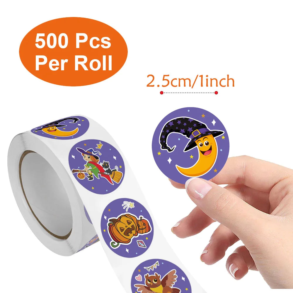 500Pcs/Roll Horrible Halloween Stickers Pumpkin Trick or Treat Witch Decals Seal Labels 2.5cm/1.0'' Diy Adorn Gifts for Holiday