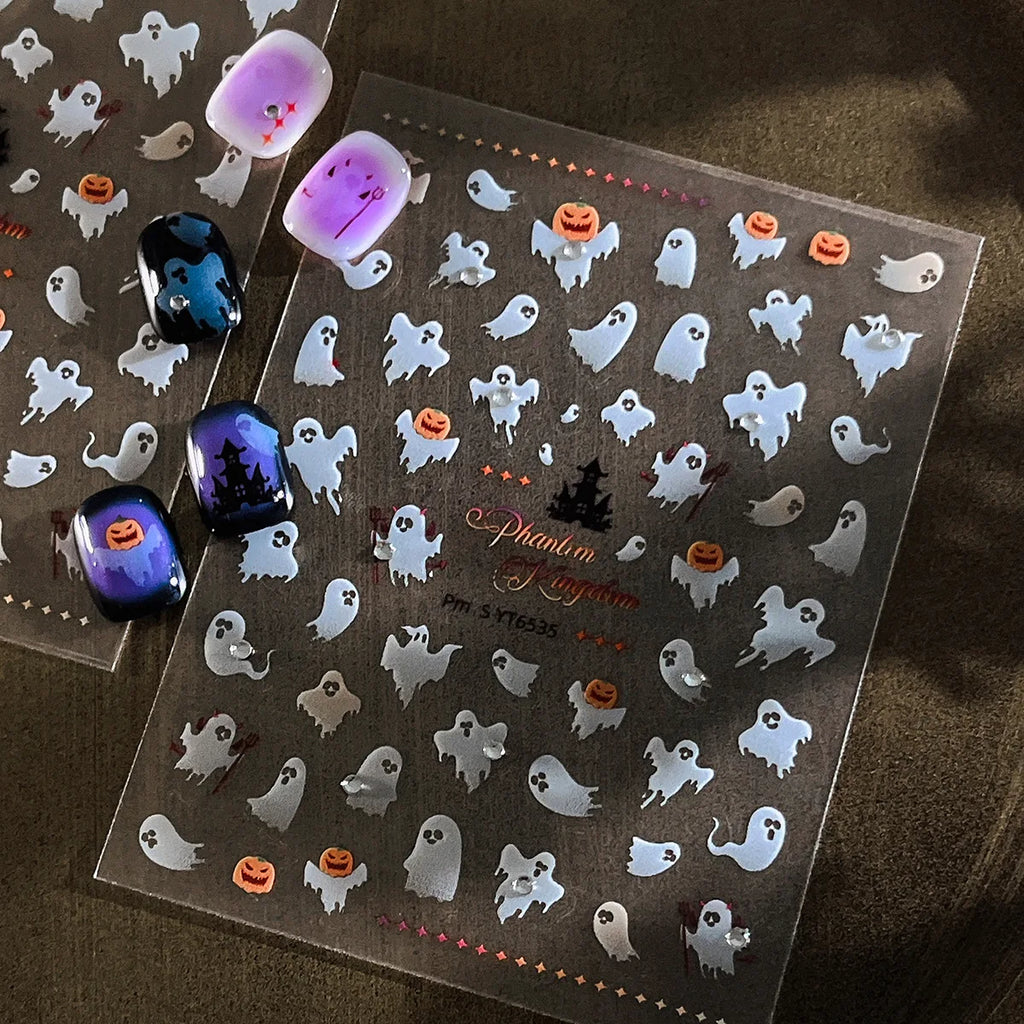 Ghost Nail Art Stickers 5D Halloween Pumpkin Ghost Self Adhesive Transfer For Nails DIY 3D Manicure Decorations Decals Stickers