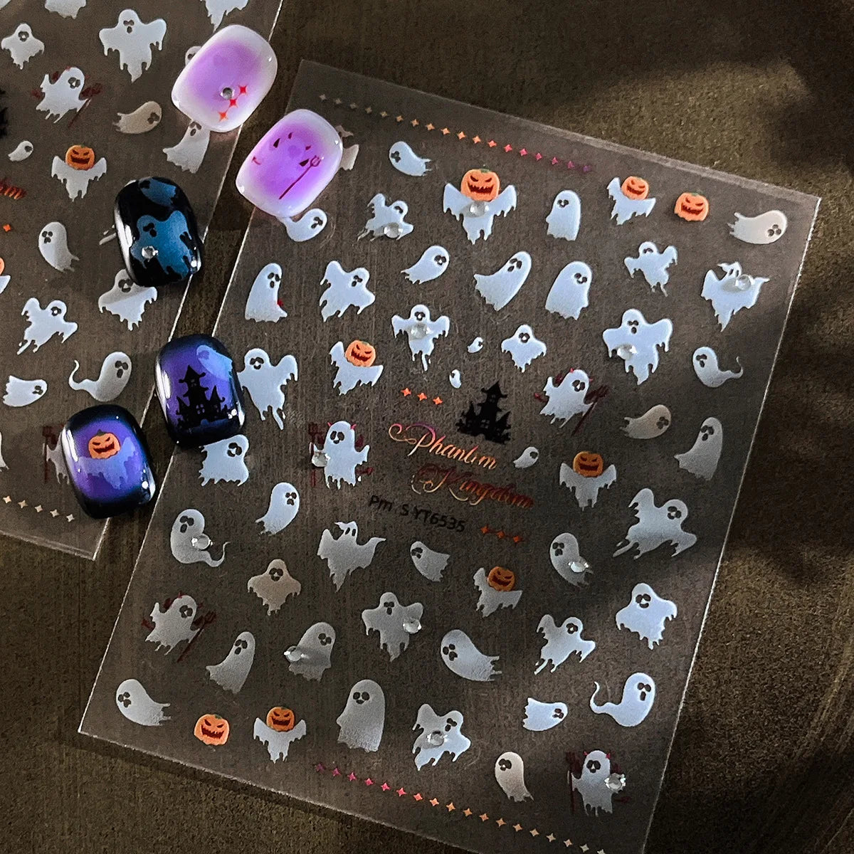 Ghost Nail Art Stickers 5D Halloween Pumpkin Ghost Self Adhesive Transfer For Nails DIY 3D Manicure Decorations Decals Stickers