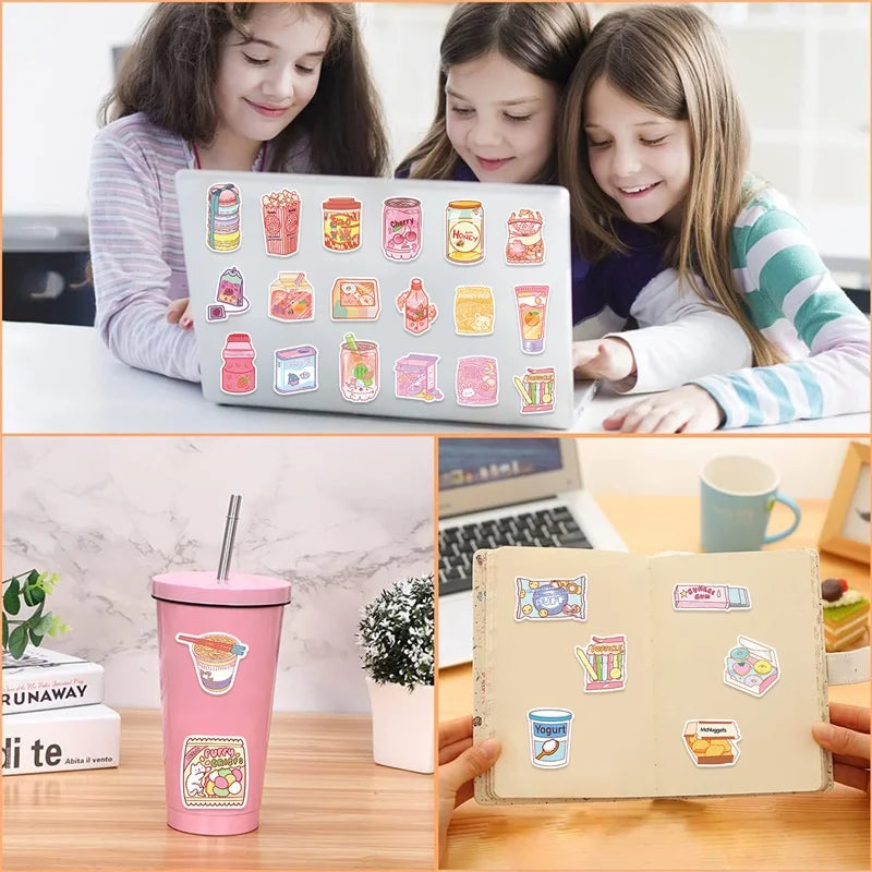 10/30/50PCS Kawaii Ins Snack PVC Sticky Sticker Aesthetic DIY Decoration Scrapbooking School Stationery Supplies for Kids