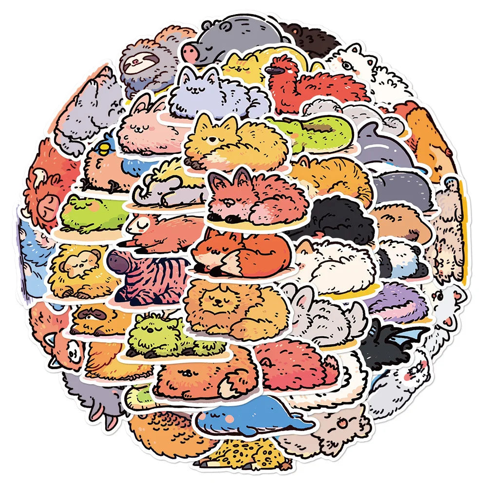 50/100PCS Sleeping Animals Stickers Diary Tablet Notebook Phone Diary Skateboard Guitar Decoration Stickers