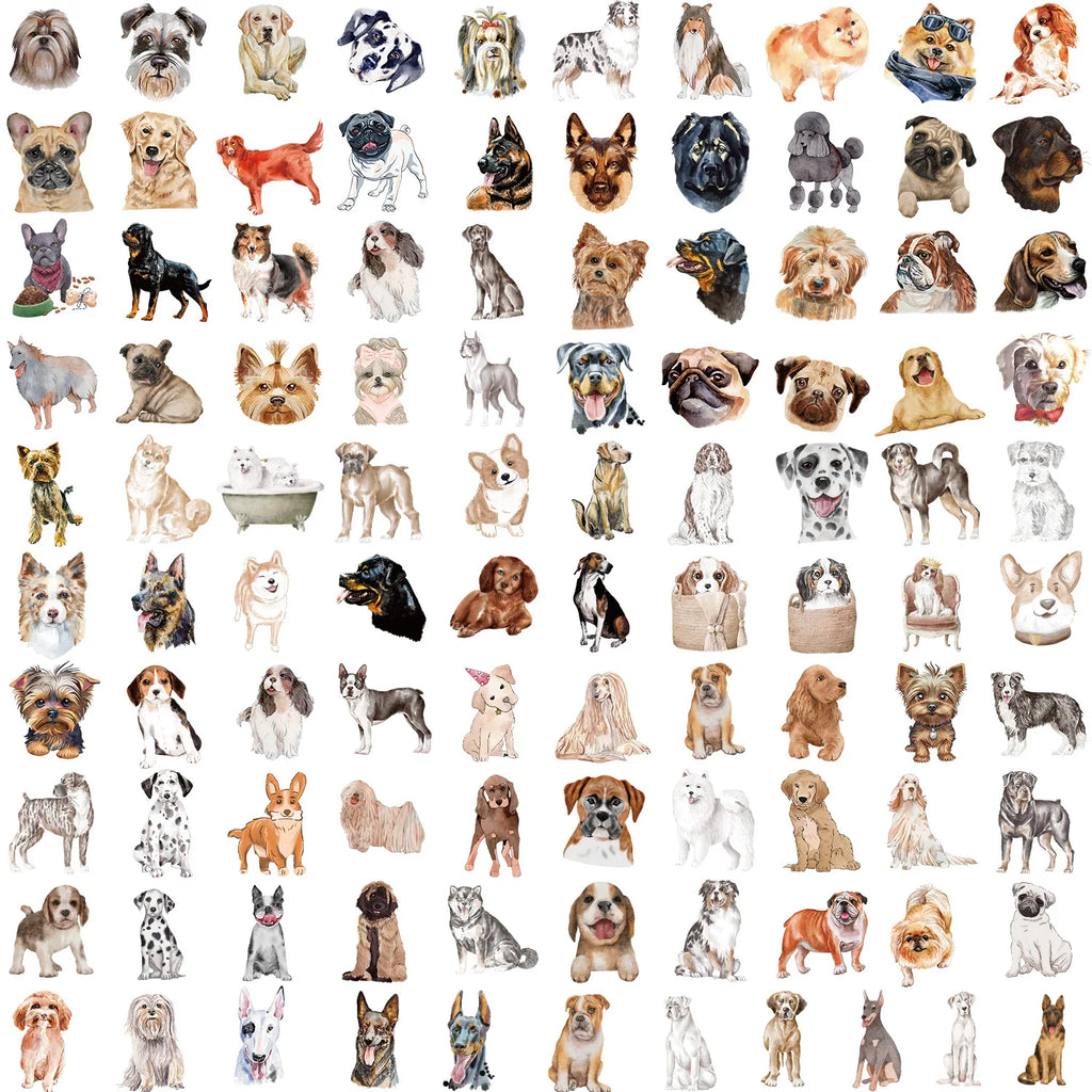 100 PCS Watercolor Cartoon Dog Doodle Stickers, Water Cups, Boxes, Decorative stickers, waterproof creative children's cartoon s