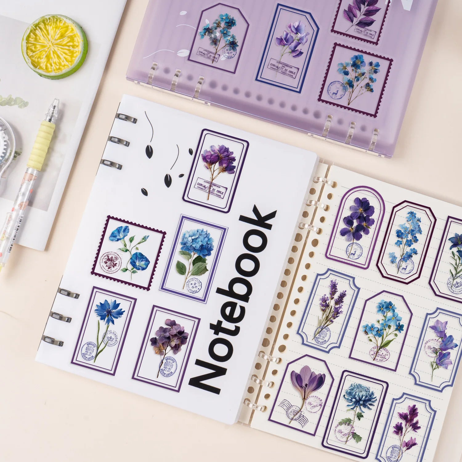 50/100PCS Waterproof Transparent PET Decorative Guitar Notebook Stationery Stickers Cartoon Purple Flower Stickers Pack