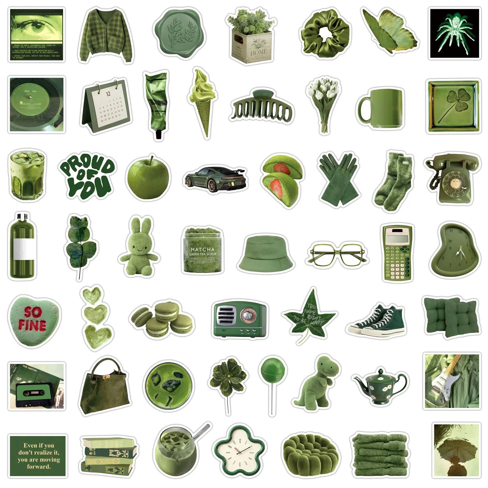 50/100 Pcs Ins Style Korean Olive Green Aesthetic Stickers DIY for Scrapbook Cup Suitcase Wardrobe Phone Laptop Removable Decals