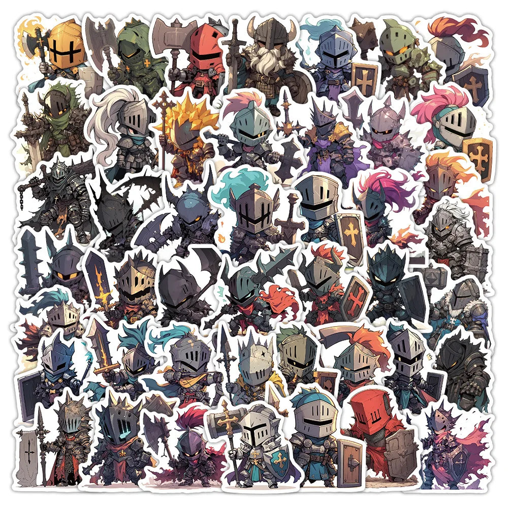 54Pcs Knight Stickers Monster Cartoon Anime Personalized Graffiti Decoration Phone Case, Children Stationary Stickers Reward