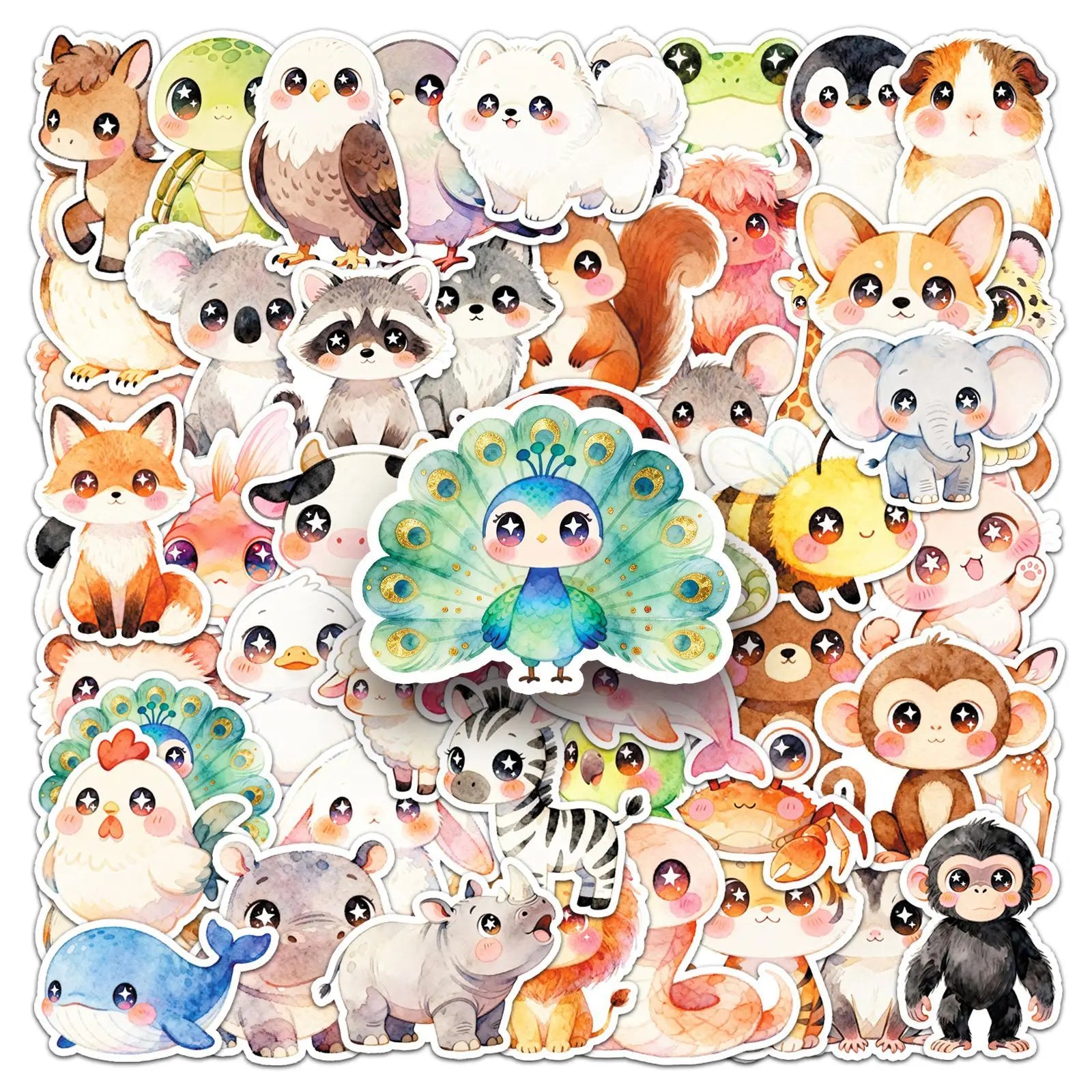 55/110PCS Big Eyes Cartoon Animal Stickers Star Eyes Cute Pet DIY Decoration Notebook Stationery Computer Stickers