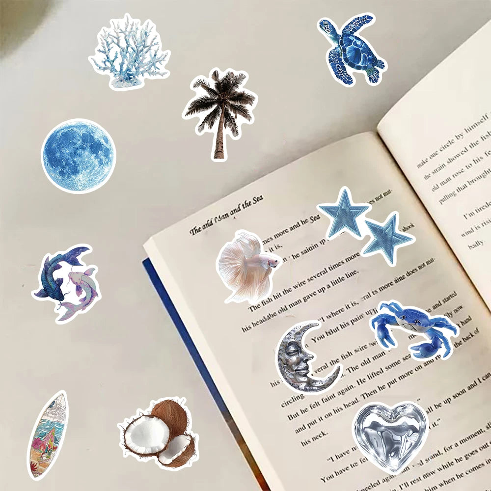 50/100PCS Silver Blue Ocean Ins Wind Sticker Laptop Luggage Phone Motorcycle Guitar Scrapbook Phone Harajuku Creative Stickers