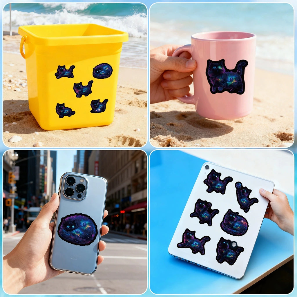 50/100PCS Starry Sky Cat Graffiti Stickers Creative Cartoon Cat Stickers Hand Account Water Cup Waterproof Stickers