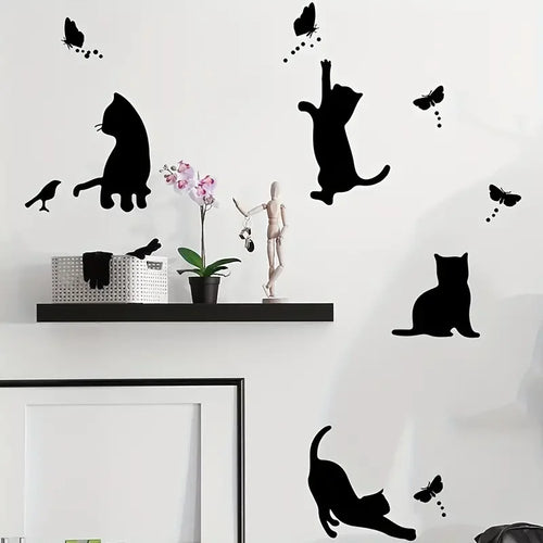 1pc Creative Wall Sticker, Cartoon Black Cat Pattern Self-Adhesive Wall Stickers, Bedroom Entryway Living Room Porch Home Decora