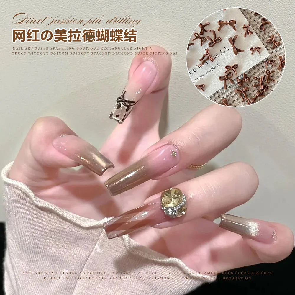 Cartoon Bow Nails Accessories Autumn Winter Mixed Maillard Resin Ribbon Bow Trendy Nail Charms Decorations Manicure Parts DIY