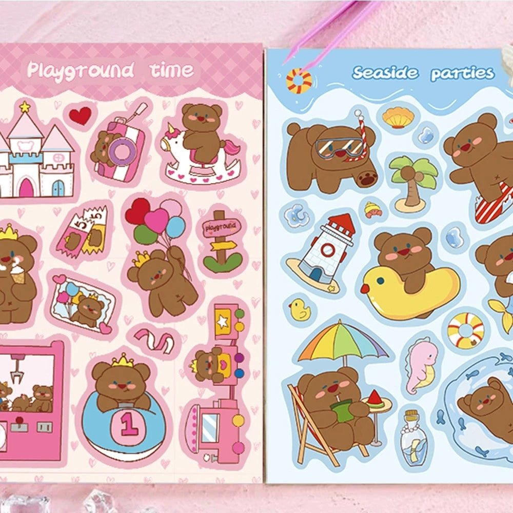 8PCS Cartoon Cute Bear Character Sticker DIY Handbook Card Phone Decoration Korean