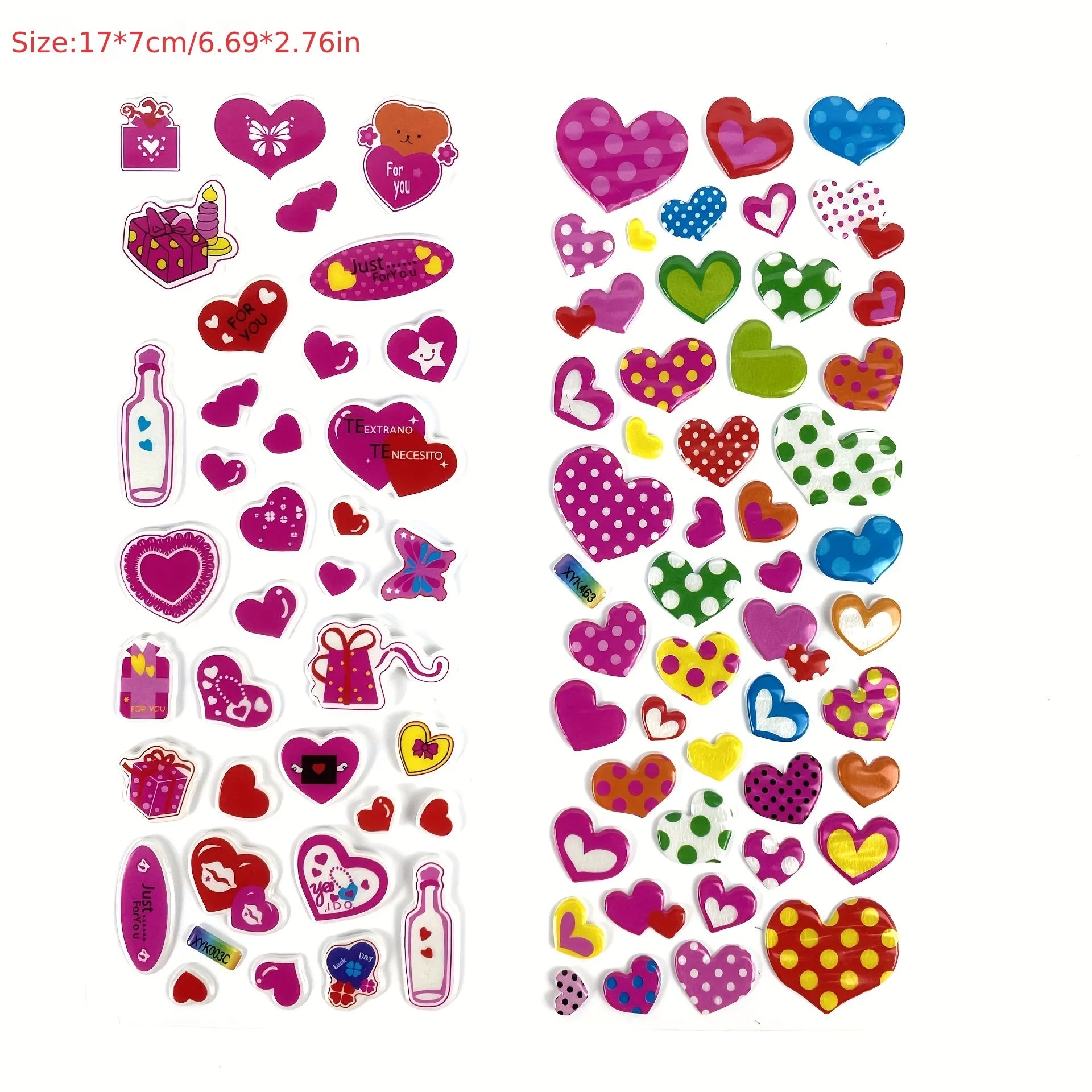 12 Sheet/Pack No Repeat Pink 3D Sticker , Love Heart Bubble Sticker,Reward Sticker for Decor