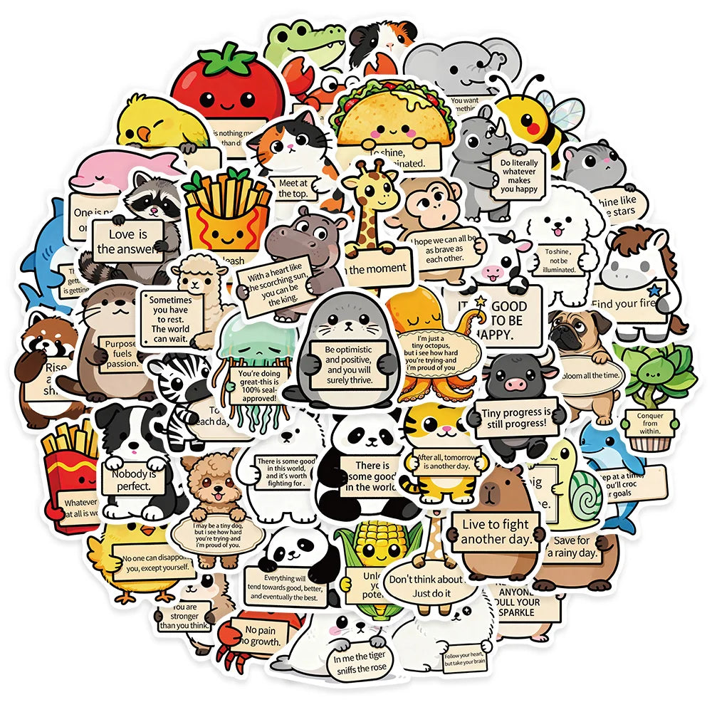 50PCS Funny Emotional Support Graffiti Stickers Fun Cartoon Animal DIY Manual Label Brochure Laptop Tablet Stickers