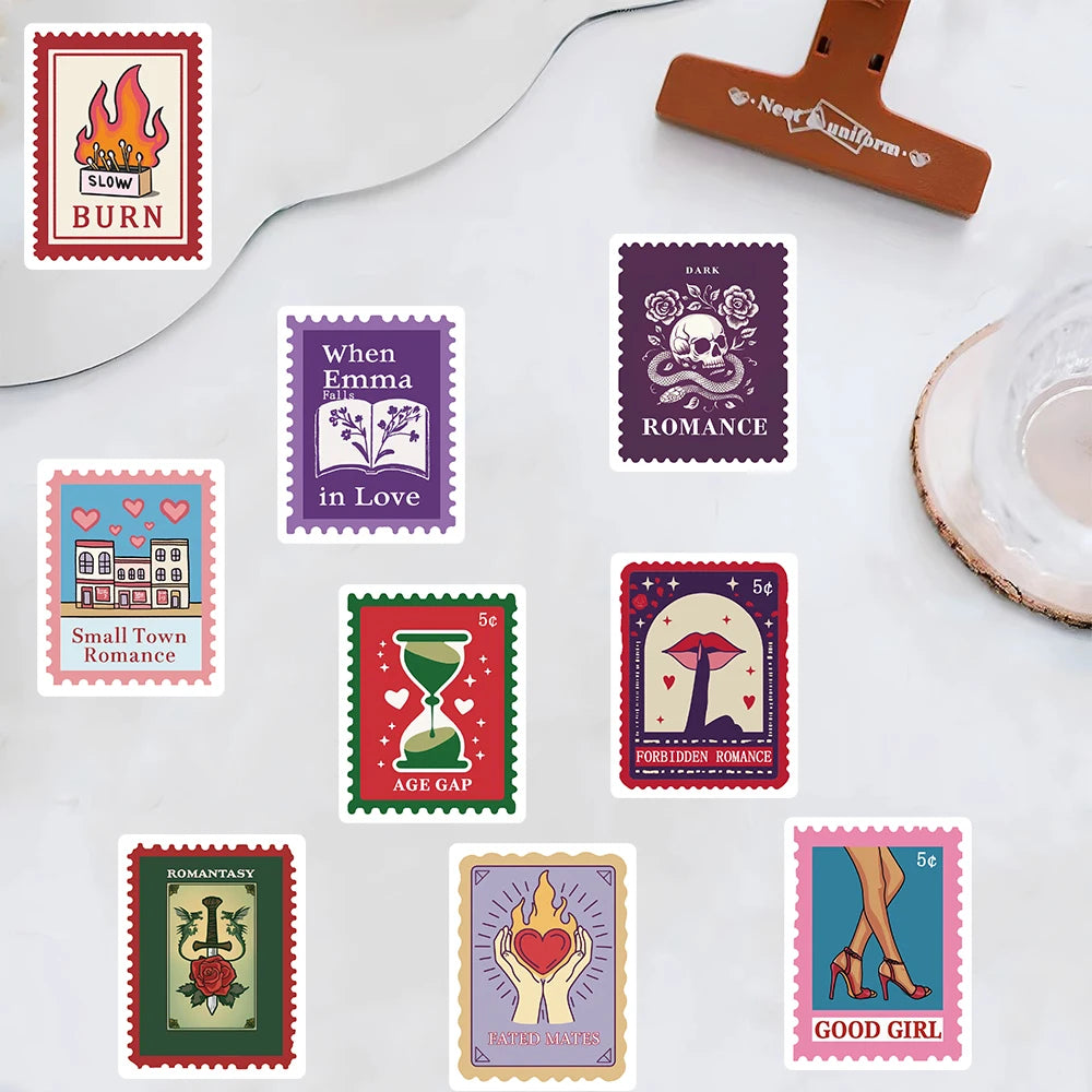 50PCS Book Trope Stamp Stickers Nostalgia Reading Graffiti PVC Card Phone Laptop Scrapbooking Waterproof Aesthetic Sticker