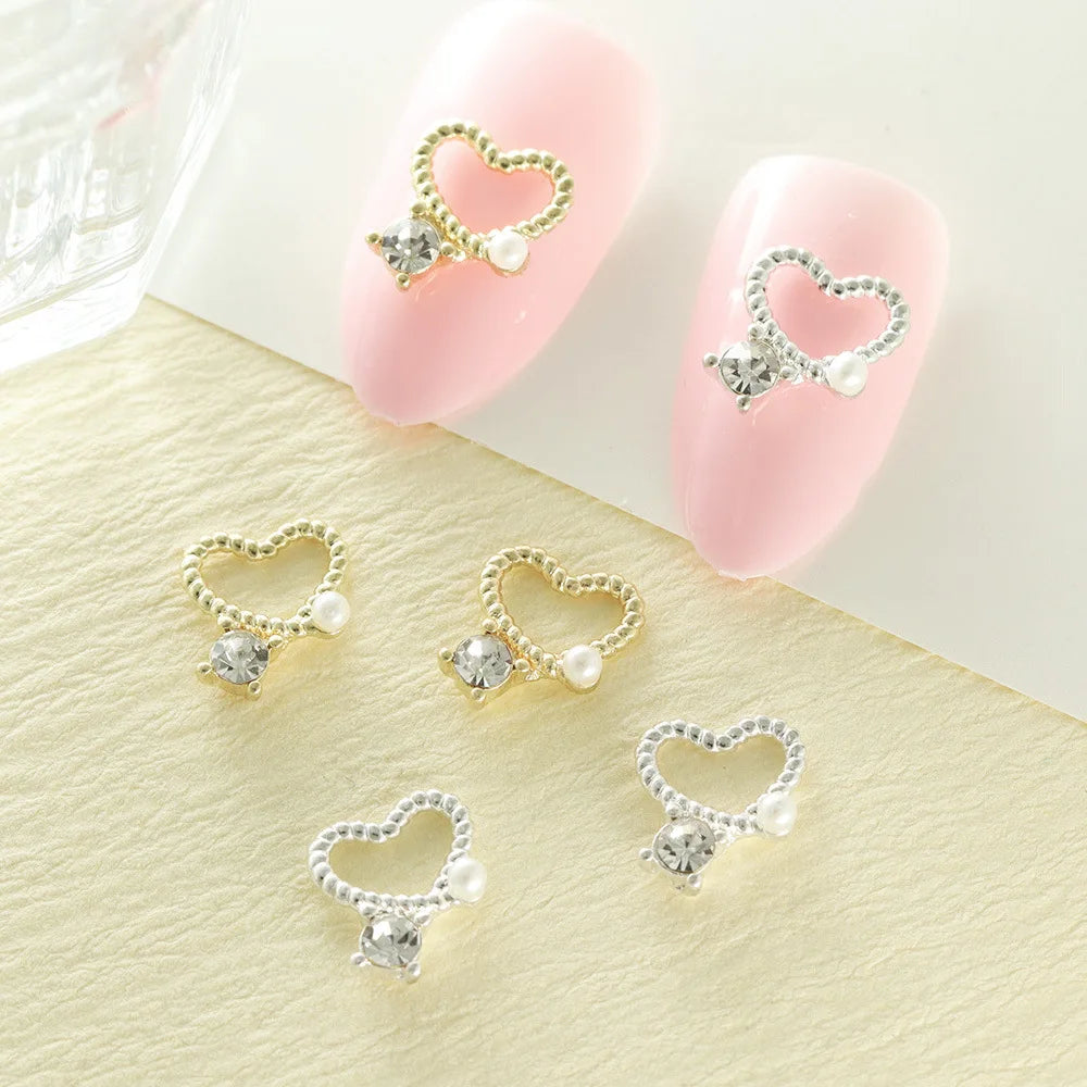 Luxury Stacked Nail Arts Accessories Mini Heart-shaped Axe-shaped Designs Nail Charms Pearl Rhinestones For 3D Nails Decorations