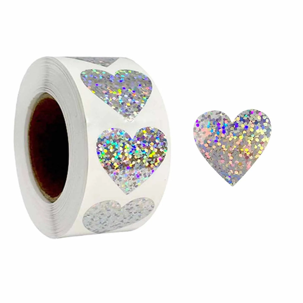 500Pcs/Roll Sparkly Laser Star Heart Round Stickers 1.0in/2.5cm Diy Daily Schedule Prefect for Learning Rewards Sealing Decor