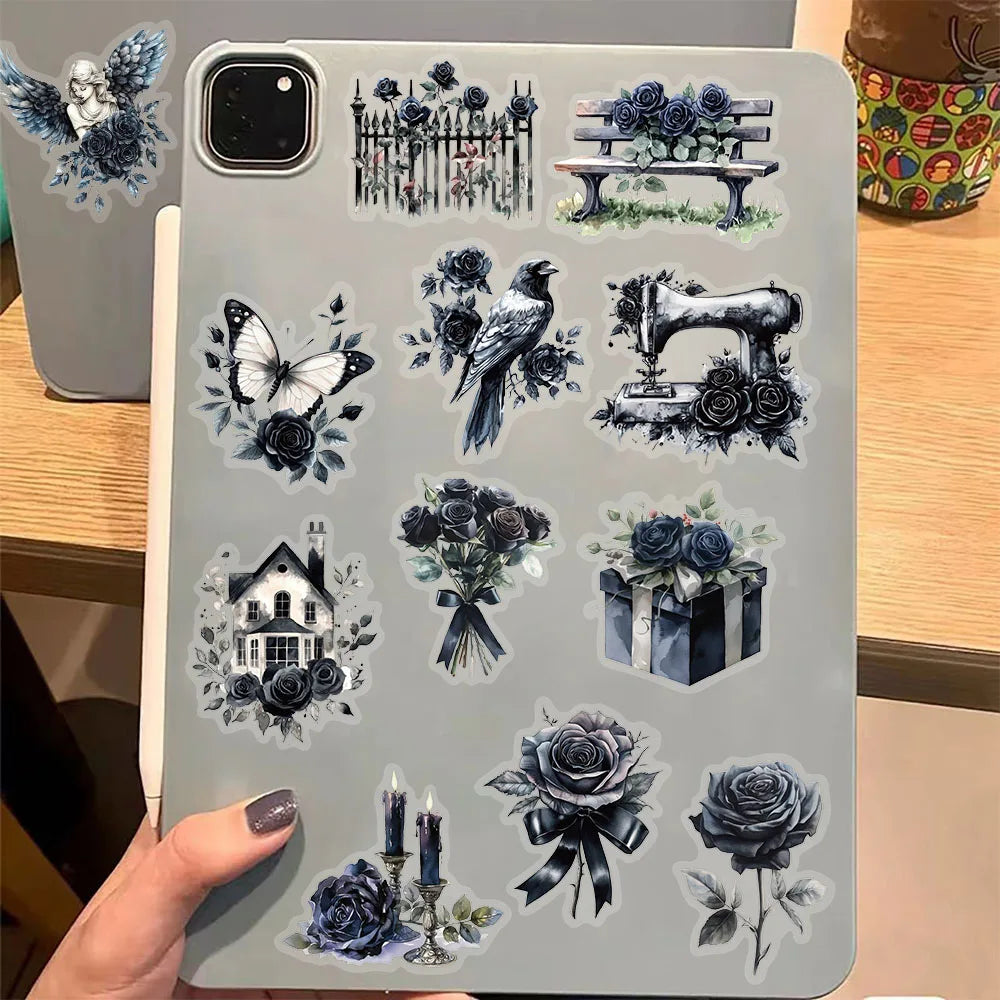 50PCS Dark Rose Stickers Paper Boxes Handbooks Dark Series PET Stickers Decorative Materials DIY Waterproof Toy Stickers
